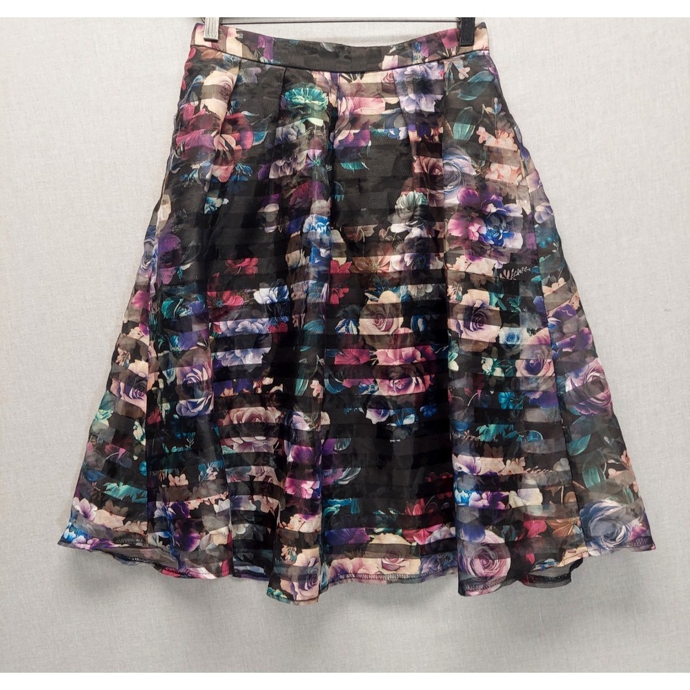 Women Floral Mesh Skater Skirt US 6 UK 10 Sheer A-Line Fairy Romantic Whimsigoth